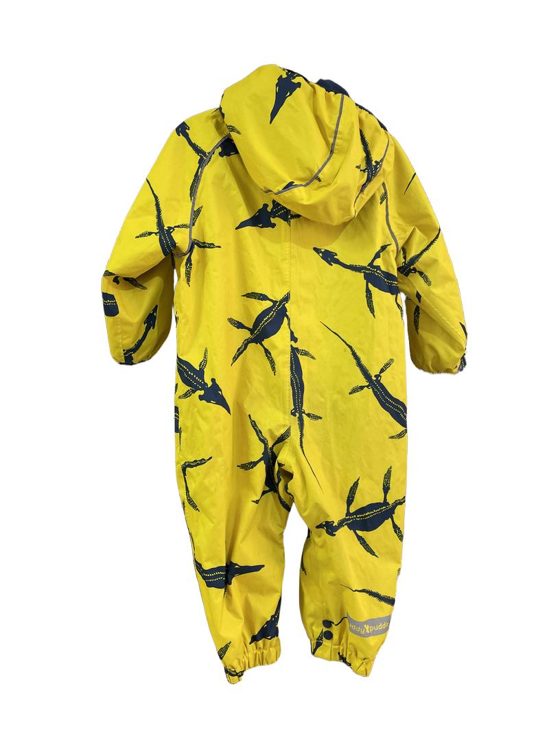 Preloved Muddy Puddles - Yellow Dinosaur Skeleton Puddle Suit (12-18m)