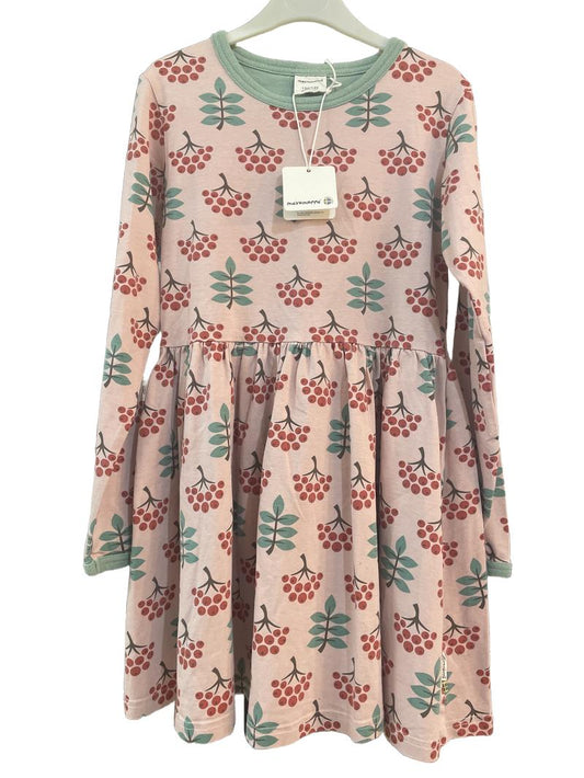 Preloved Maxomorra - Pink Berry Tree Long-sleeved Skater Dress, NEW With Tags (9-10y)
