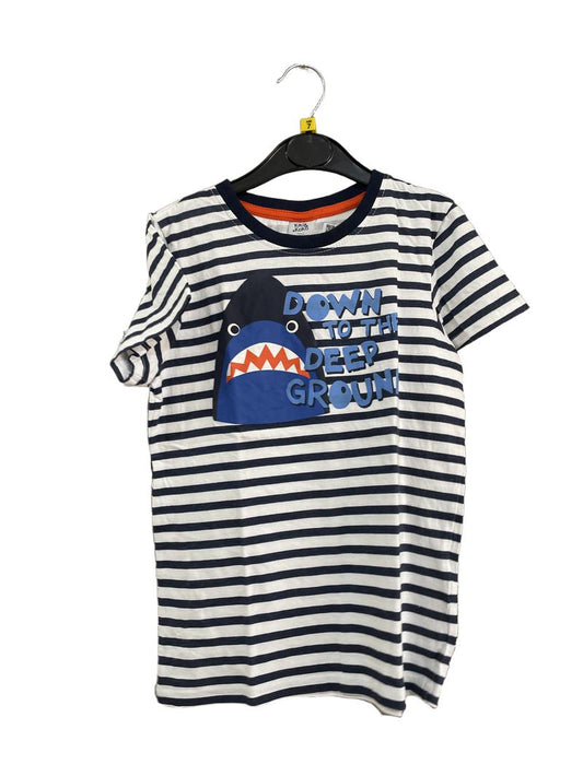 Preloved Kiki & Koko - Navy White Shark Down To The Deep Ground T Shirt, 122 Cm (7-8y)