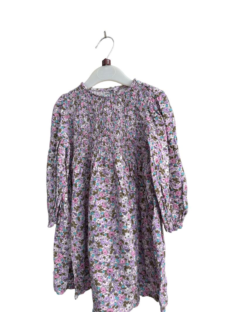 Preloved Zara - Purple Floral Ditsy Smocked Long-sleeved Dress (2-3y)
