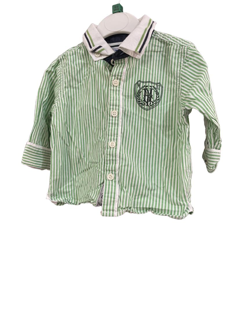 Preloved Next - Green Stripe Shirt, You Cannot Improve On Perfection Quote On Back. (6-9m)