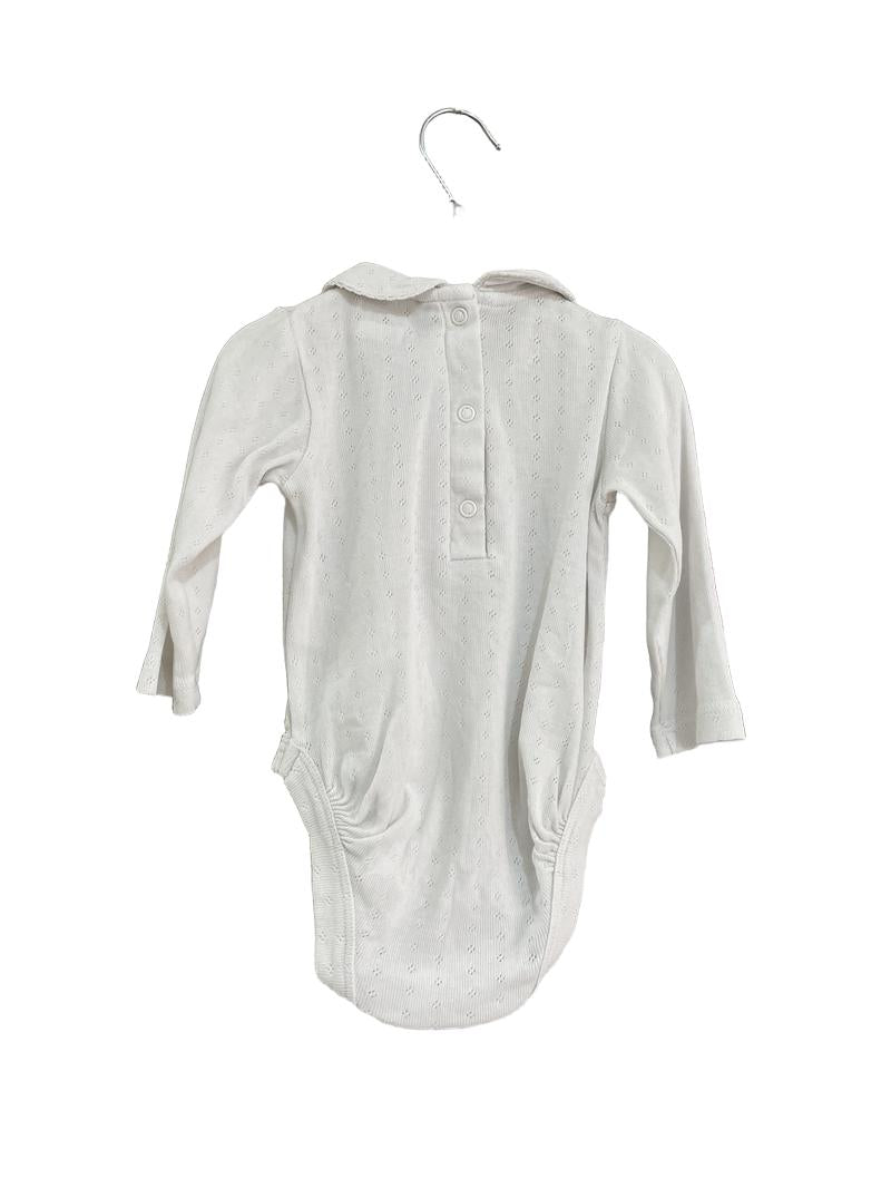 Preloved Jojo Maman Bebe - White Pointelle Long-sleeved Onesie Top (3-6m)