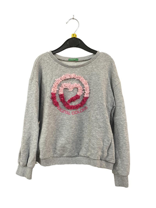 Preloved United Colors Of Benetton - Grey Longsleeve Top With Pink Ruffle Pattern  (7-8y)