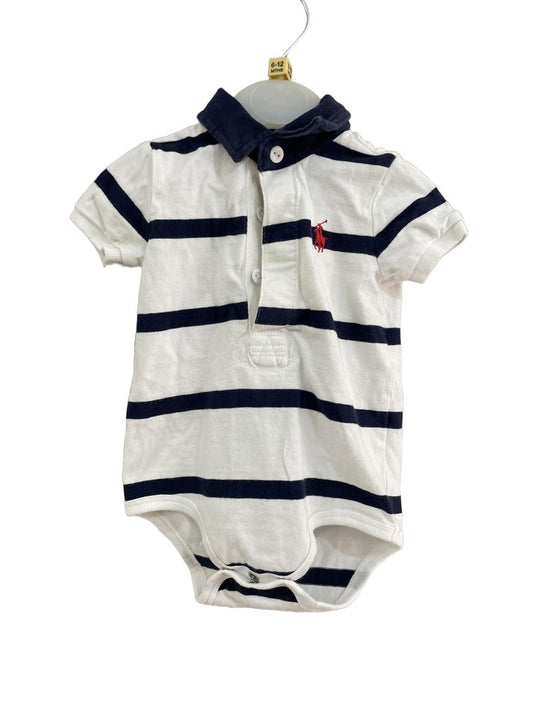 Preloved Ralph Lauren - Blue White Polo Shirt Onesie (6-12m)