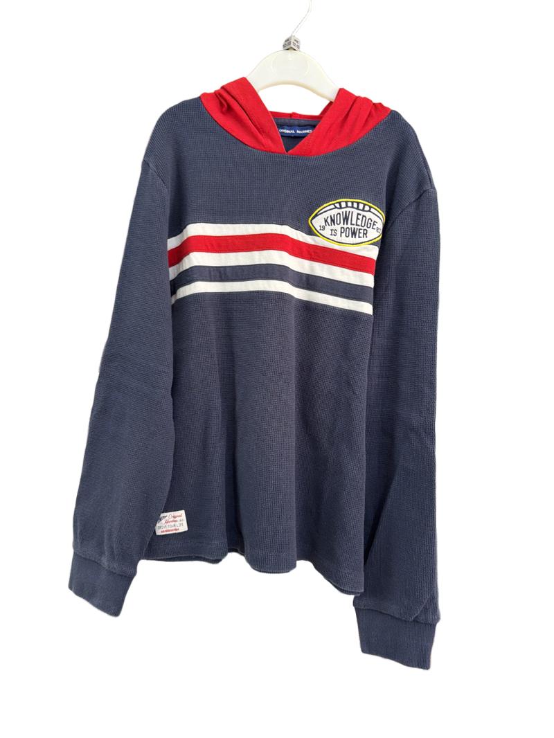 Preloved Original Marines - Navy Red Stripe Long-sleeved Waffle Hoodie Shirt (12-13y)