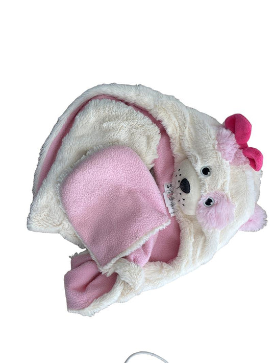 Preloved George - Cream Pink Dog Hat/hooded Pocket Scarf (4-5y, 5-6y, 6-7y, 7-8y)