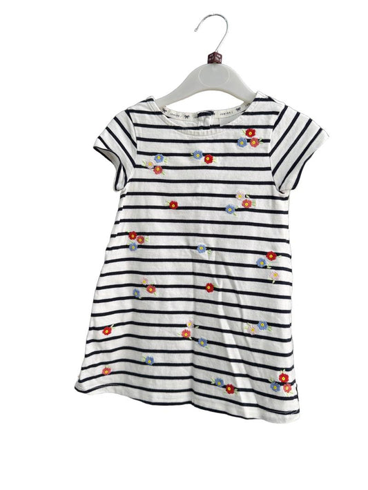 Preloved Jasper Conran - Navy White Stripe Floral Embroidery Short-sleeved Dress (18-24m)