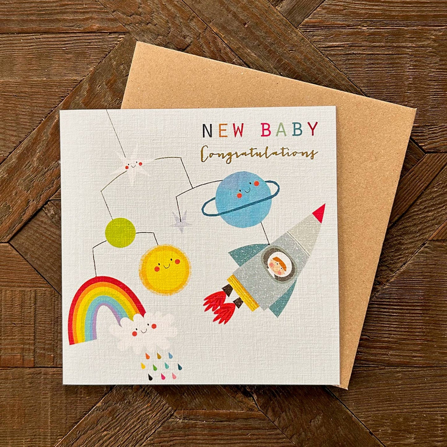 NB51 Gold Foiled Baby Boy Mobile Card