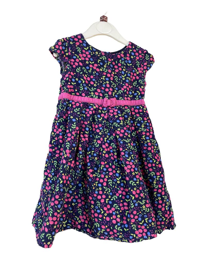 Preloved Jojo Maman Bebe - Navy Pink Floral Print Corduroy Sleeveless Dress (18-24m)
