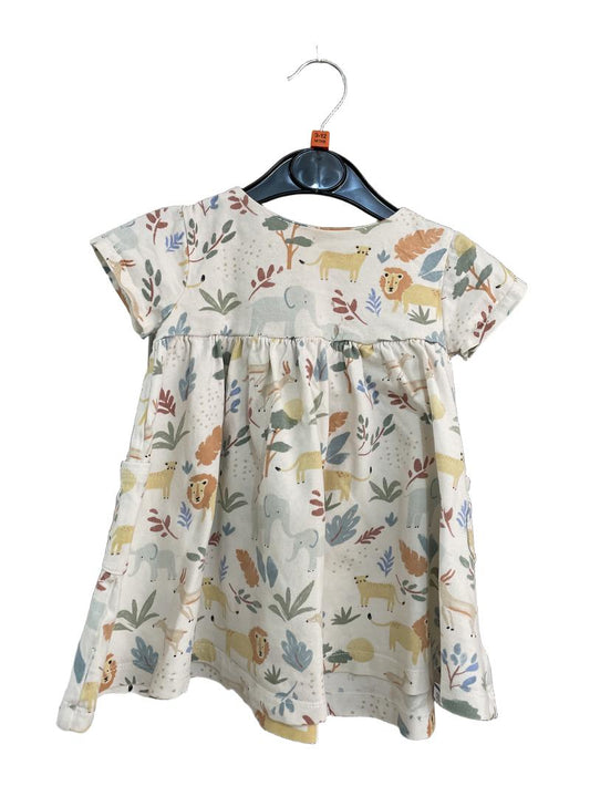 Preloved John Lewis - White Animal Jungle Print Short-sleeved Dress (9-12m)