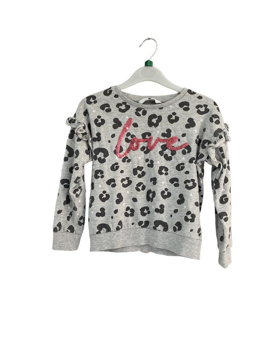 Preloved By Very - Gray Ruffle Shirt With Pink Love Sequins (5-6y)