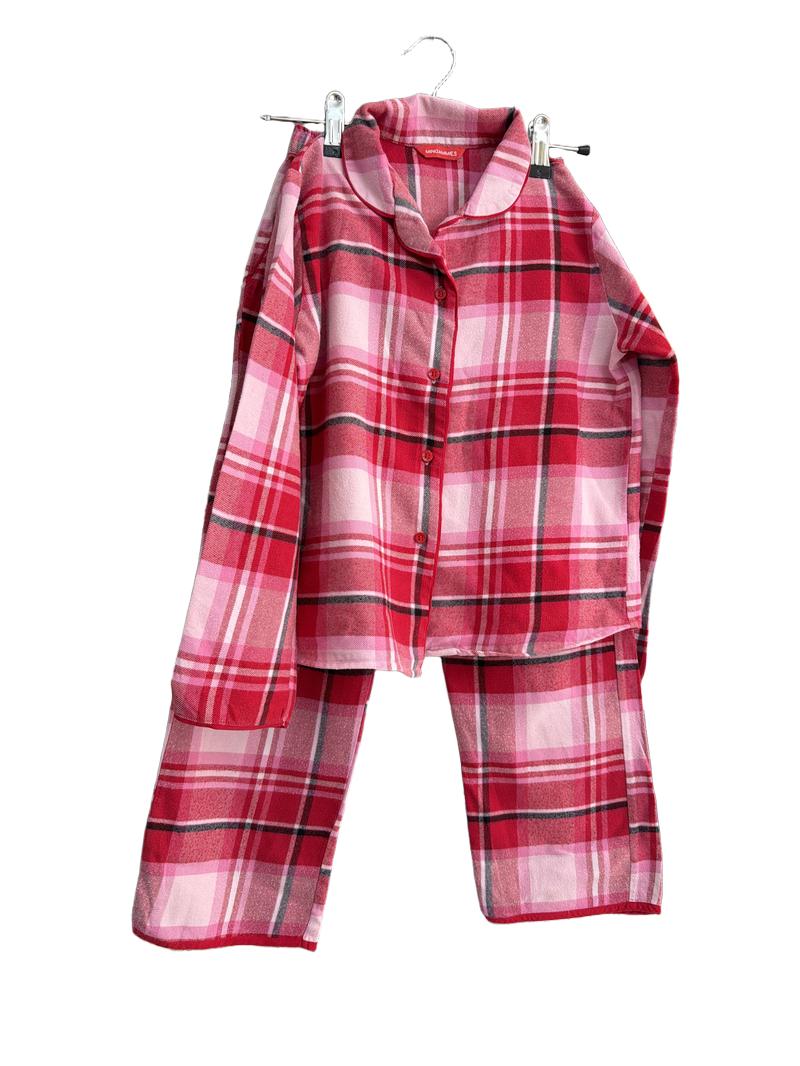 Preloved Mini Jammies - Pink Red Check Flannel Pyjama Set (8-9y)