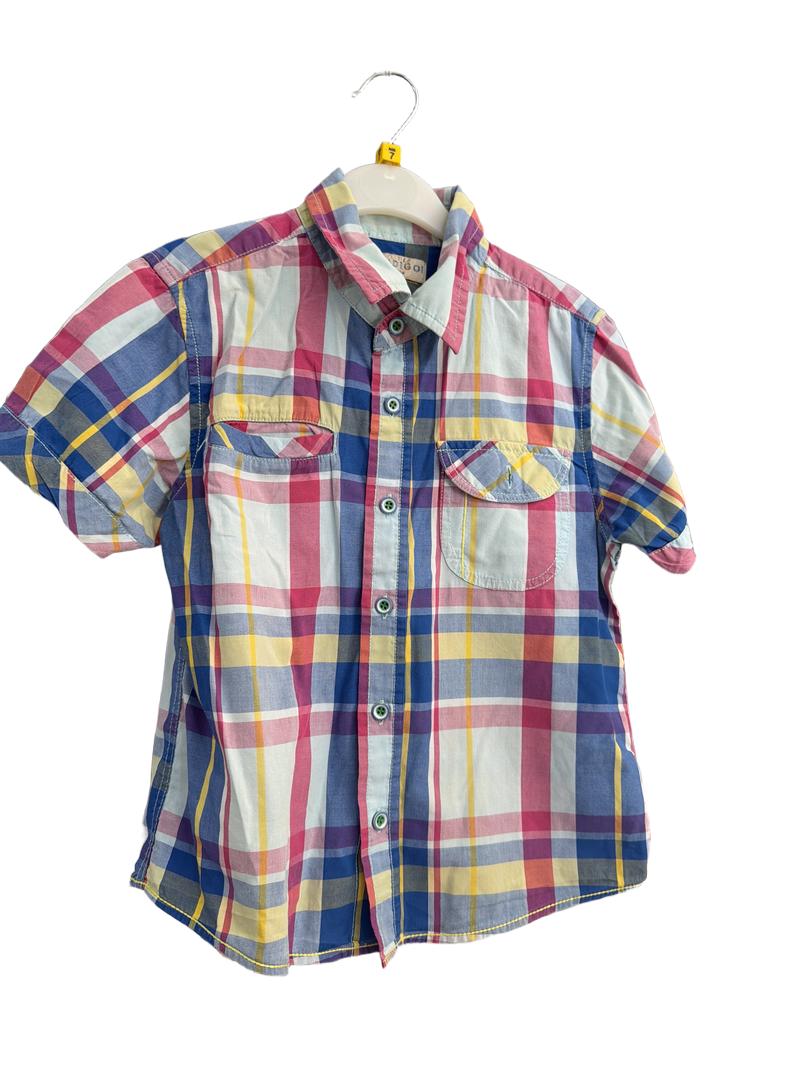 Preloved Marks & Spencer - Blue And Pink Checked Short-sleeve Shirt (7-8y)