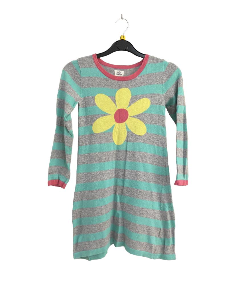 Preloved Mini Boden - Grey Green Stripe Flower Jumper Dress (7-8y)