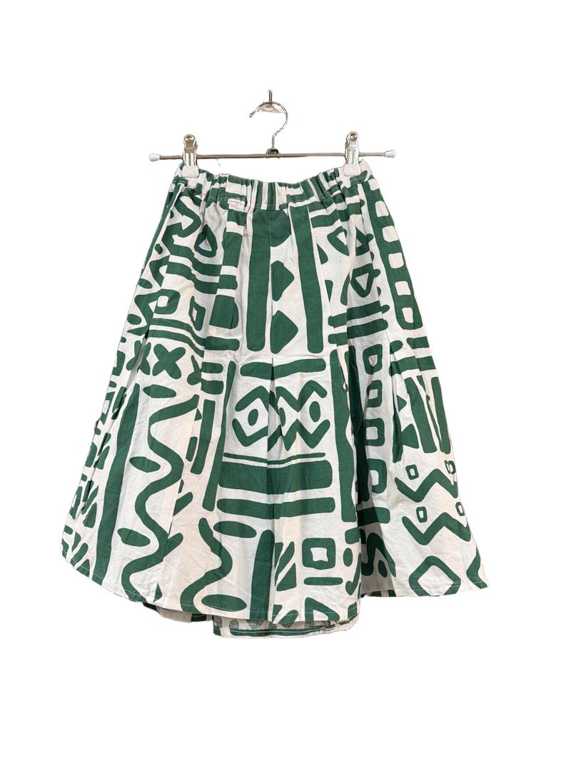 Preloved Unknown Brand - Green White Print Skirt (9-10y)