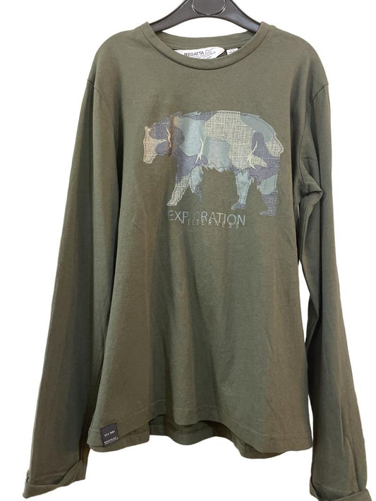 Preloved Regatta Great Outdoors - Green Exploration Wilderness Bear Long-sleeved T Shirt (11-12y)