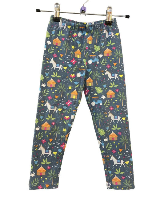 Preloved Frugi - Blue Donkey Tractor Print Leggings (3-4y)