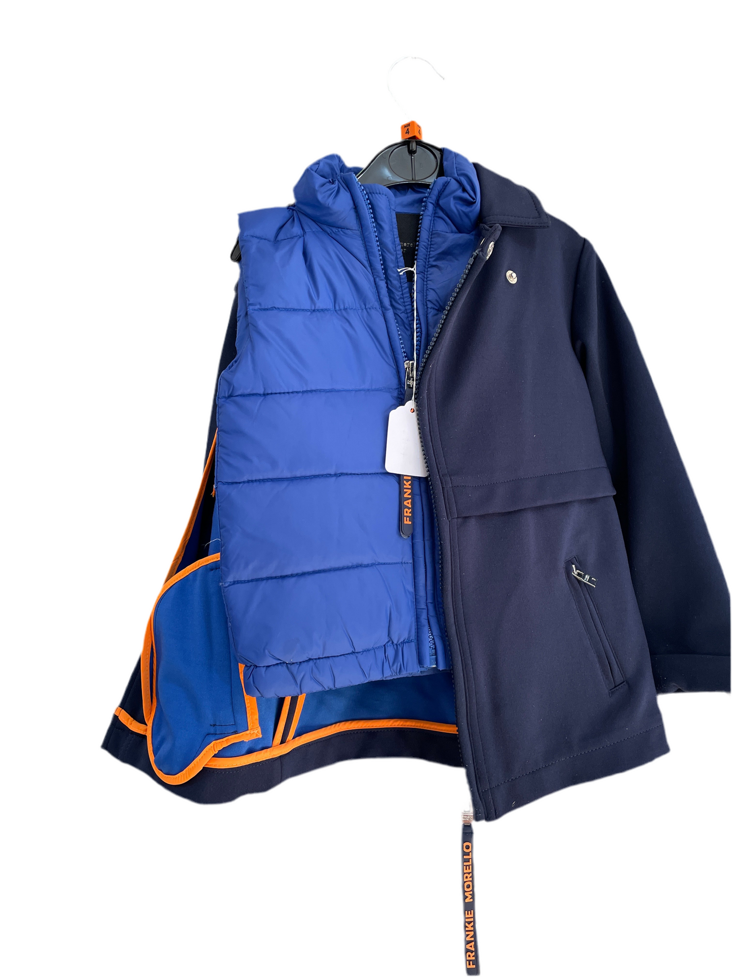 Preloved Frankie Morello navy jacket with removable puffer vest 4y