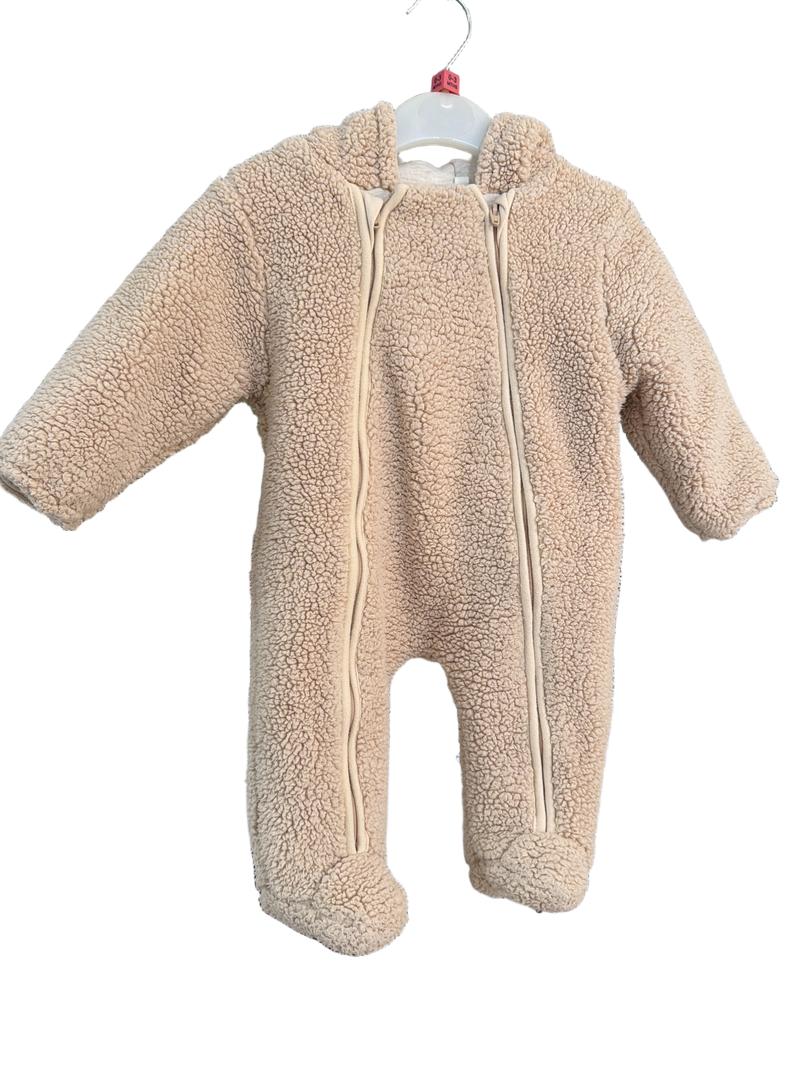 Preloved Jojo Maman Bebe - Beige Borg Fleece Teddy Bear Pram Suit (0-3m)