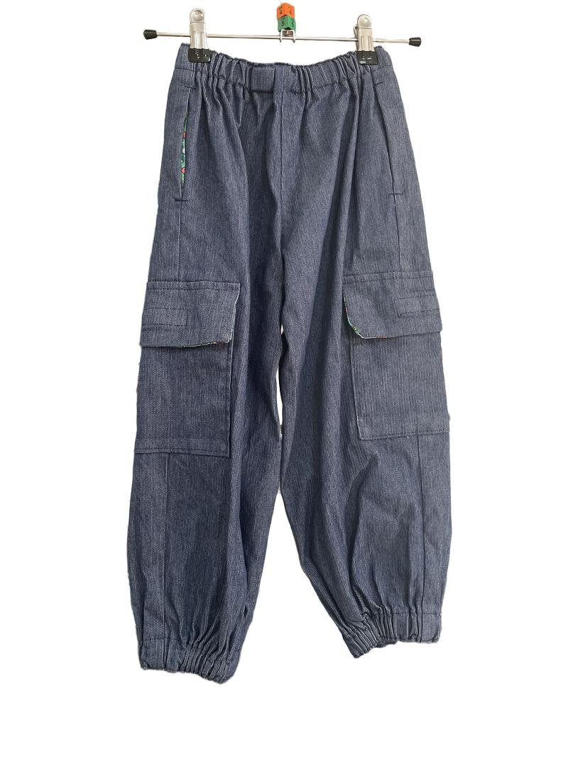 Preloved Handmade - Handmade Blue Trousers With Velcro Leg Pockets  (4-5y)