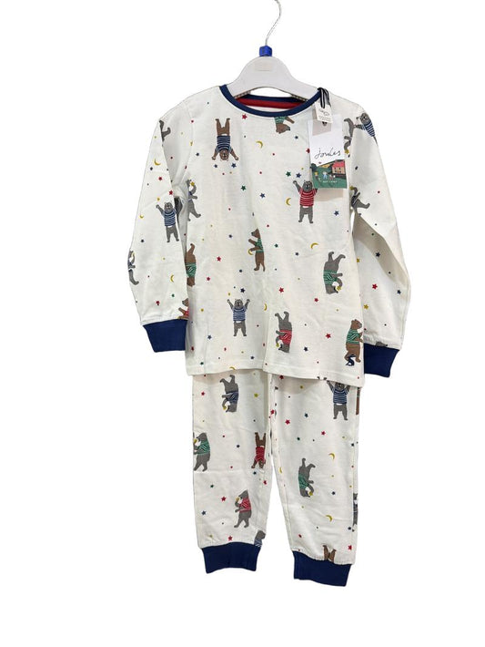Preloved Joules - White Bear Star Print Organic Cotton Long-sleeved Pyjama Set, NEW With Tags (6-7y)