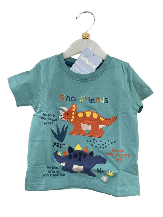 Preloved Jojo Maman Bebe - Blue Dinosaur Embroidered T Shirt, NEW With Tags (6-12m)