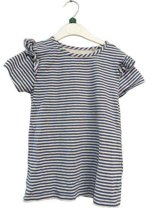 Preloved Kite - Blue White Striped Ruffle T Shirt (5-6y)