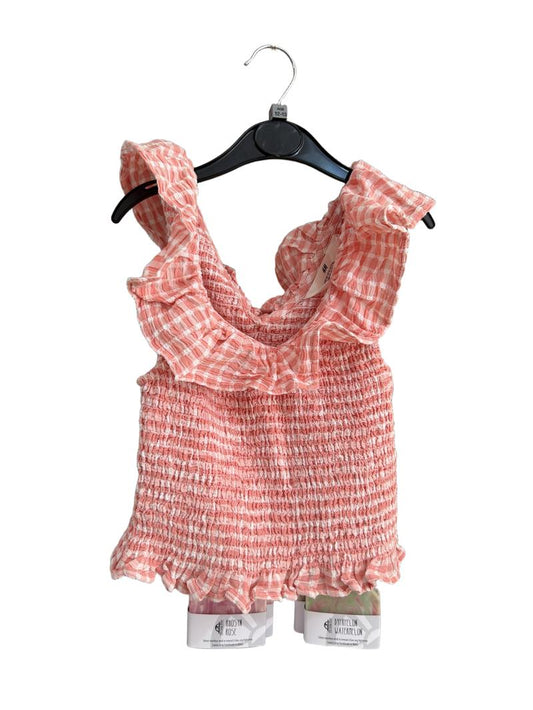 Preloved H&M - Pink White Smocked Flutter Sleeve Top (12-13y)