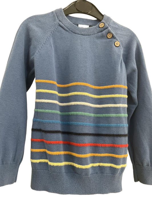 Preloved Polarn O. Pyret - Blue Knit Jumper With Multicolour Stripes (3-4y) - Top