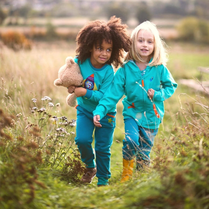 Ducky Zebra Organic Cotton Kids Teal Joggers with Pockets and Star Print