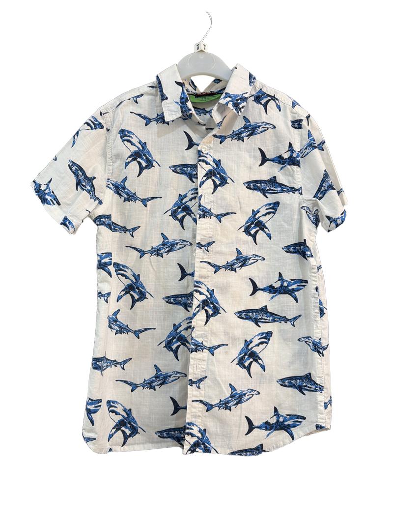 Preloved Mountain Warehouse - White Shark Short-sleeved Button Down Shirt (9-10y)