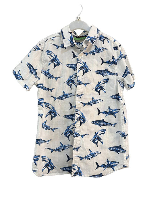 Preloved Mountain Warehouse - White Shark Short-sleeved Button Down Shirt (9-10y)