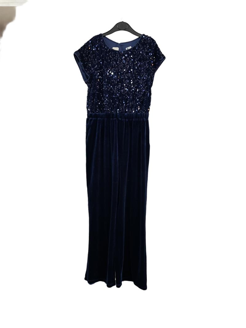 Preloved Monsoon - Navy Sequin Velvet Short-sleeved Party Pantsuit (9-10y)