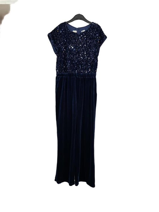 Preloved Monsoon - Navy Sequin Velvet Short-sleeved Party Pantsuit (9-10y)