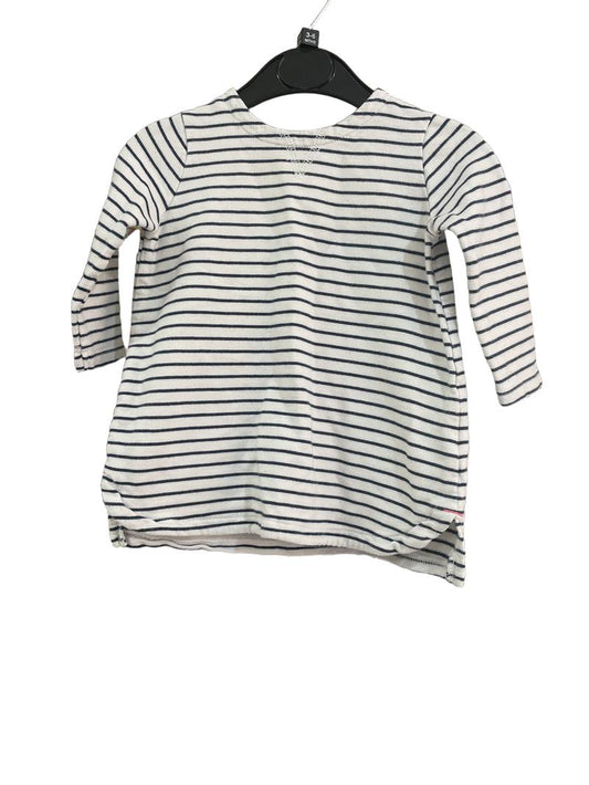 Preloved Next - Long Sleeve Navy And White Stripe Dress With Star Embroidered Elbow Detail. (3-6m)