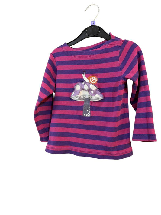 Preloved Piccalilly - Pink Purple Stripe Snail Mushroom Applique Long-sleeved Top (3-4y)