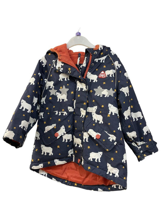 Preloved Frugi - Jacket - Navy Polar Bear Star Zip Jacket With Hood (3-4y)