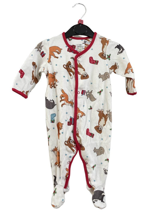 Preloved John Lewis - Onesie - White Christmas Animal Print Footed Romper Sleepsuit Onesie (0-3m)