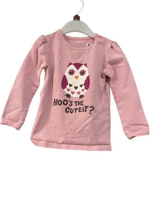 Preloved Gap - Top - Pink Owl Hoo's The Cutest? Long-sleeved Shirt (18-24m)