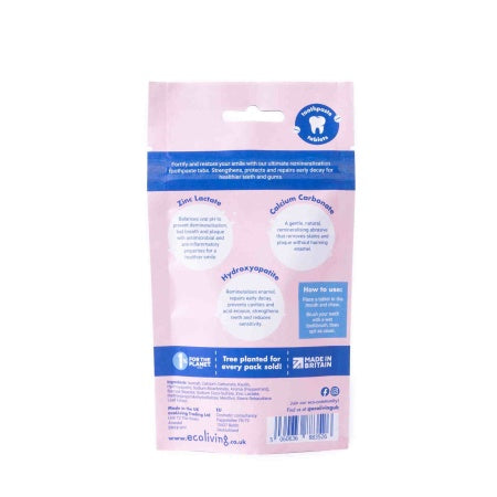ecoLiving Mineral Boost Toothpaste TABS back of pack