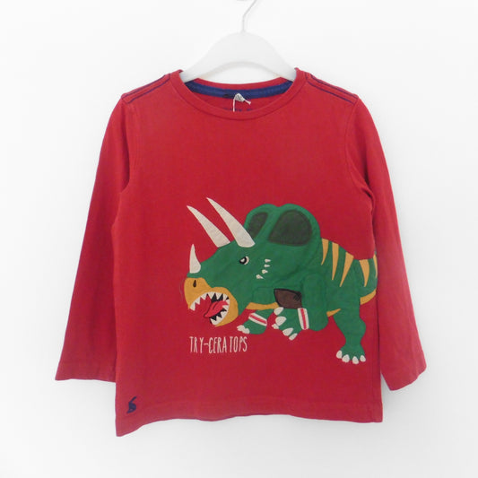 Joules Red Long Sleeve Top with Dinosaur 2y