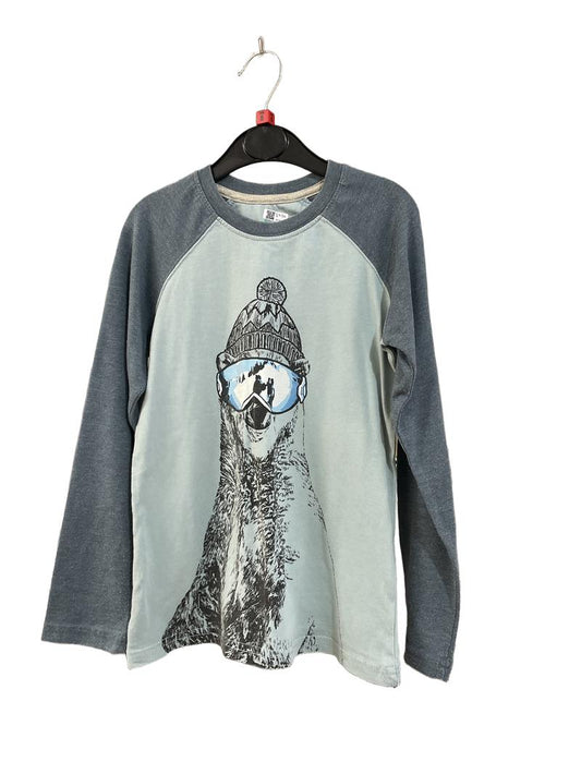 Preloved John Lewis - Top - Blue Raglan Sleeve Polar Bear With Ski Goggles Long-sleeved Shirt (8-9y)