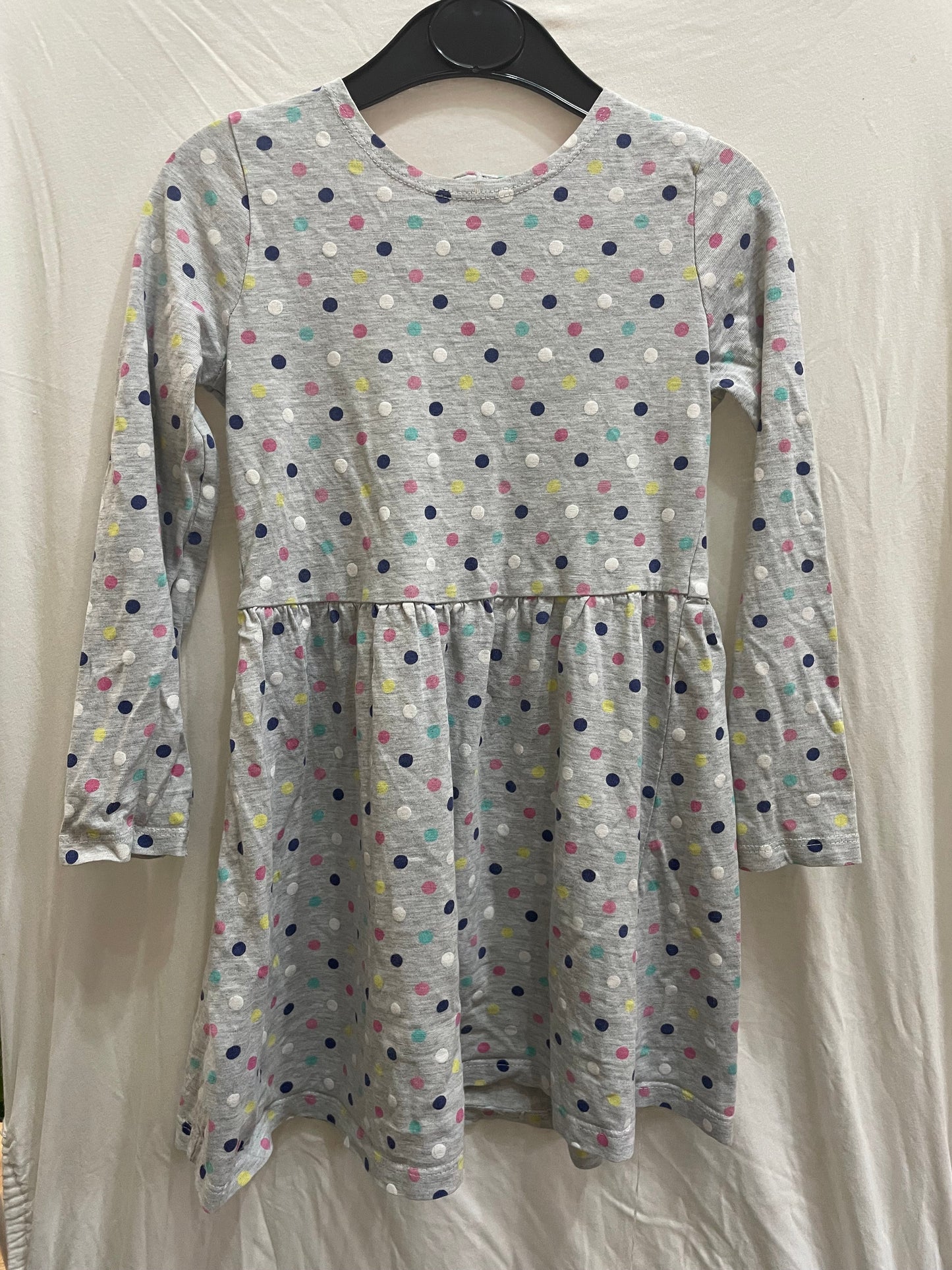 Preloved Mothercare gray multicolor polka dot LS jersey dress 3-4y