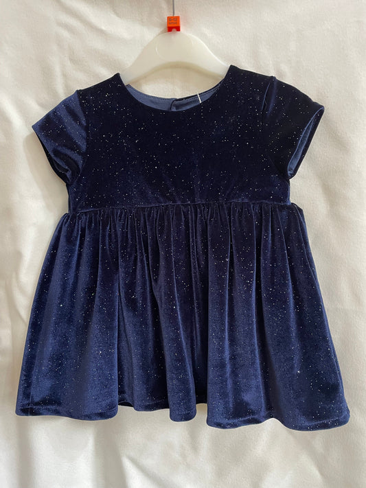 Preloved Zara babygirl navy velour sparkle glitter dress 9-12m