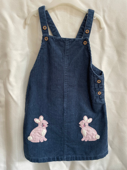 Preloved John Lewis blue rabbit corduroy pinafore 18-24m