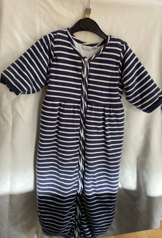 Preloved Jojo Maman Bebe navy white stripe sleepsuit bag thick with sleeves 6-18m