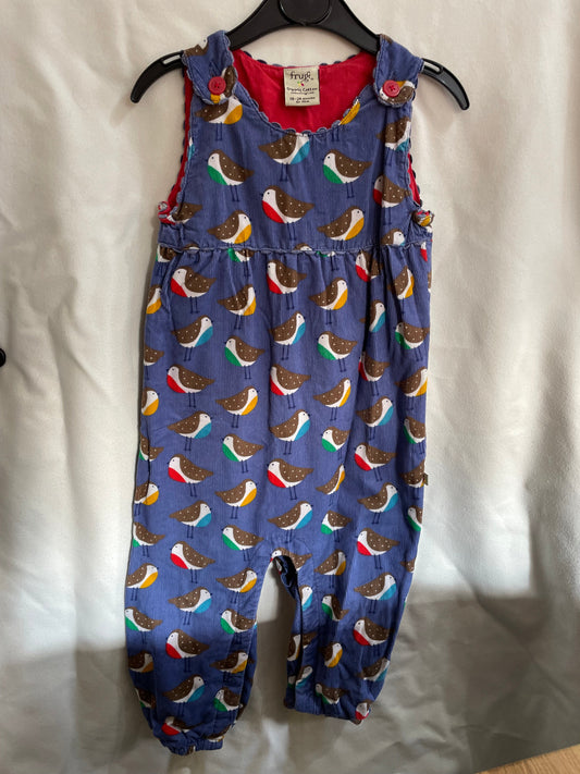 Preloved Frugi blue bird corduroy dungarees 18-24m