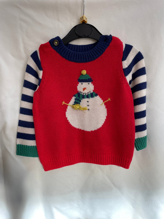 Preloved Baby boden red snowman knit jumper 6-12m