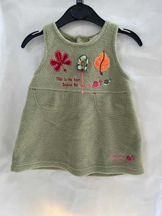 Preloved Nature and Freedom fleece pinafore green with leaf appliques EU68, 3-6m