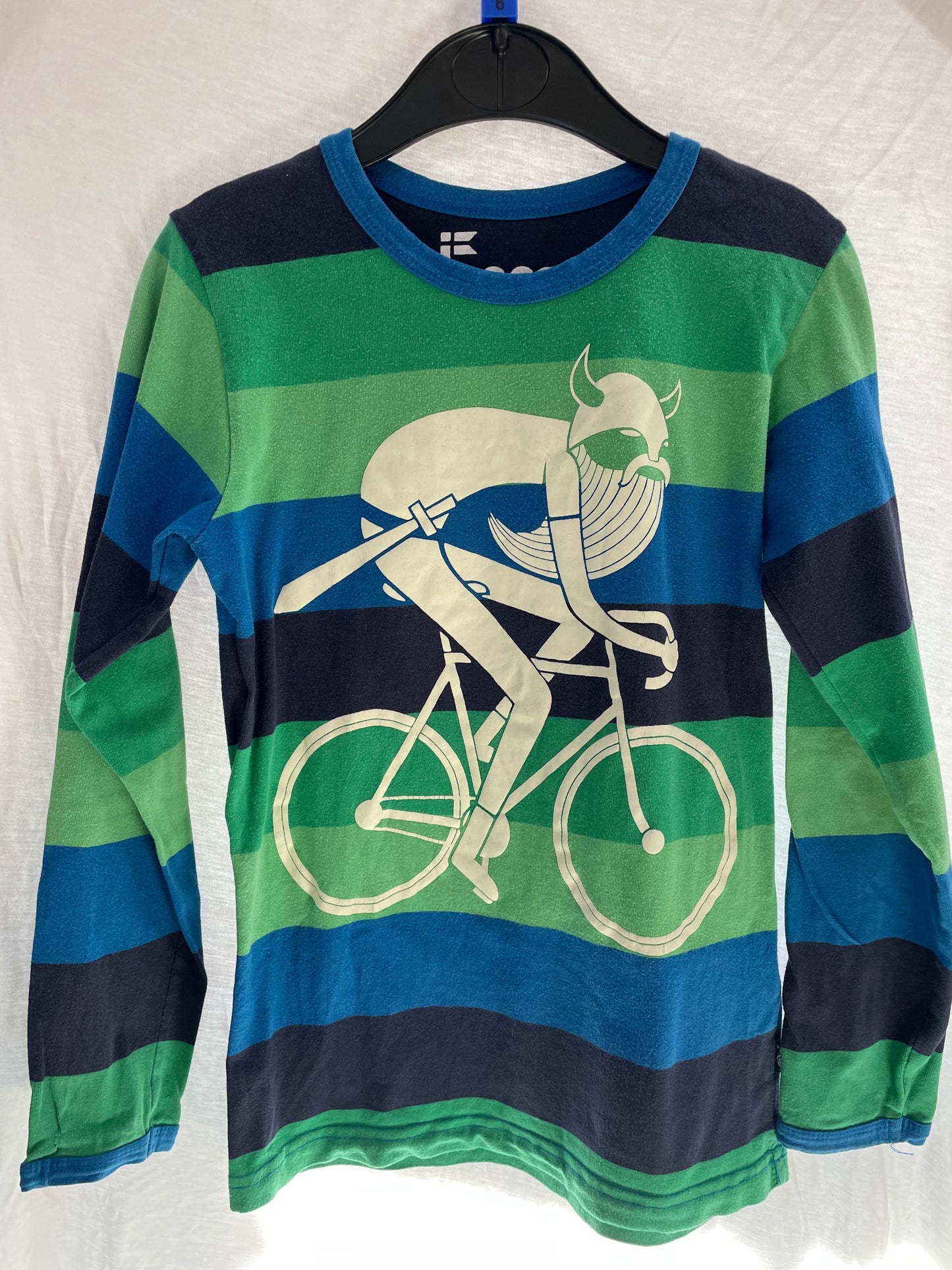 Preloved Danefae green blue striped Biking Viking LS shirt 6y